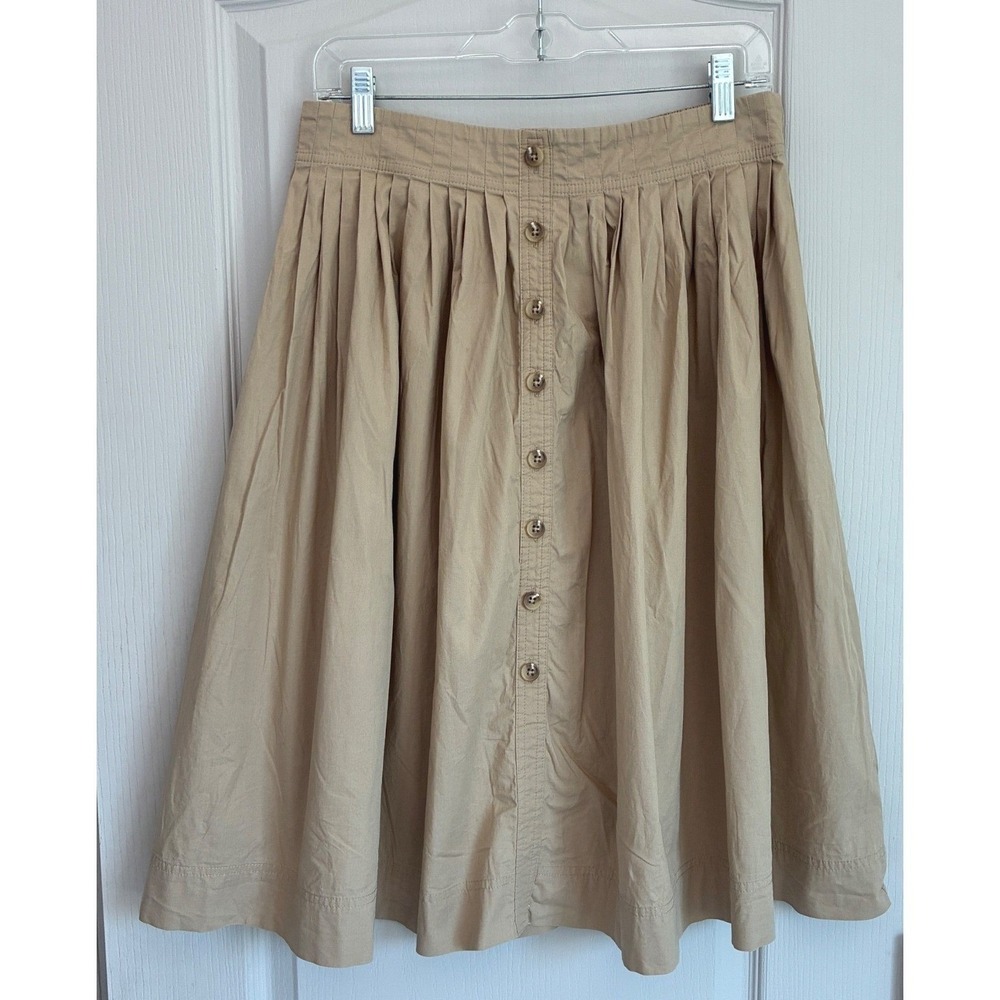 J. Crew Womens Khaki Tan Cotton Button Front Pleated Midi Skirt Small CH391 - Picture 6 of 13